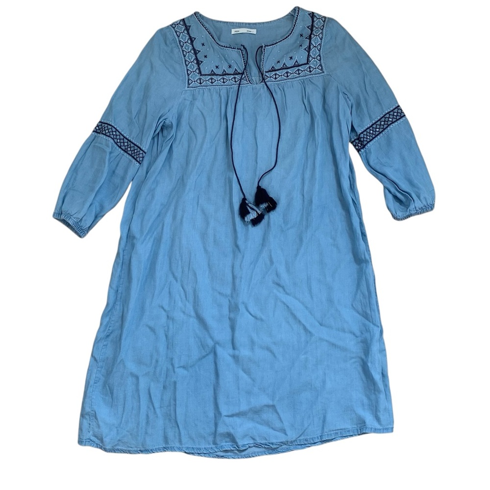 Fox Denim Chambray Dress with Embroidered Neckline Women’s Small